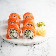 Homemade Philadelphia sushi rolls