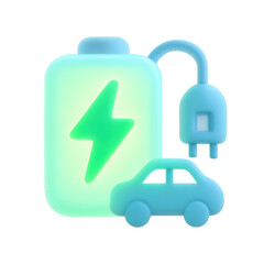 Fototapeta premium Electric Car Charging: A vibrant 3D rendering illustrates an electric car recharging from a modern charging station, symbolizing the future of sustainable transport.