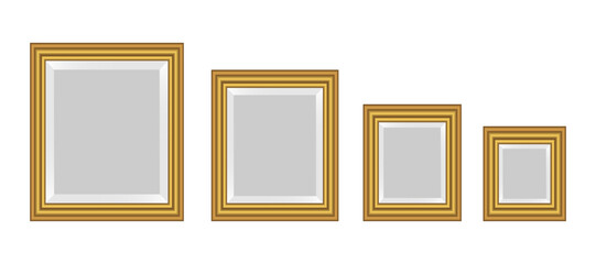 Wooden Frames 3D set icon. Collection of ornate golden frames arranged in decreasing sizes for artistic display purposes. Vector