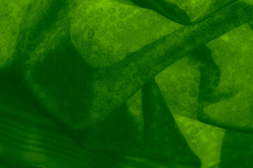 Soft waves of green fabric appear as a garden of gentle curves, faint blossoms drifting across the cloth. Light and shade merge, offering a tranquil yet dynamic sense of motion.