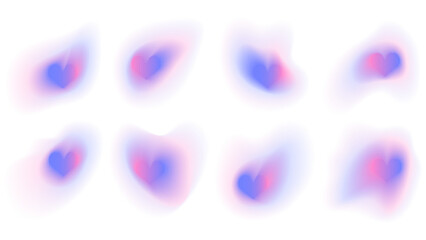Aura heart element. Y2k gradient blur with watercolor mesh color gradation. Blue and pink halo for valentine. Minimal blend figure with holographic ombre and fluid effect. Neon glow aesthetic.