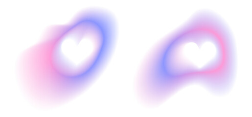 Pink and purple aura heart gradient frame element. Abstract design with ombre effect for aesthetic Valentine decoration. Modern love paint pack with color gradation. Minimal hologram halo vector