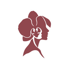 Womans Profile with Orchid Hair, Elegant and Abstract Design