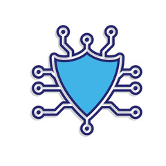 Obraz premium Technology icons. Security systems. Shield with and nodes. Depicts automation, future, artificial intelligence. Mixed design style