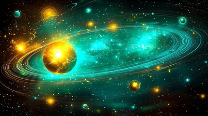 Obraz premium Cosmic exploration event celestial bodies in space digital art vibrant colors vast universe 3d perspective 