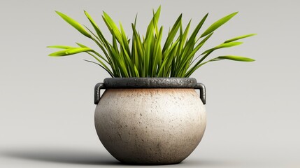 Speckled Grey Potted Plant with Bright Green Leaves