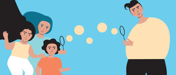 Multicultural Authentic Family dad as single parent playing with baby girl, flat vector stock illustration