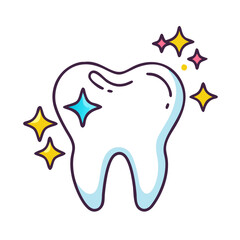 Dental care tooth with a sparkle 