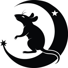 Rat on Moon vector, Rat silhouette