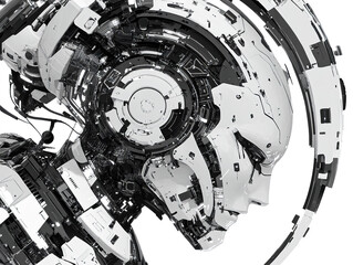 A robot head with a large white circle around it