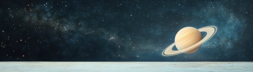 Fototapeta premium Exploring planet saturn cosmic space digital art vast universe aerial perspective astronomy concept