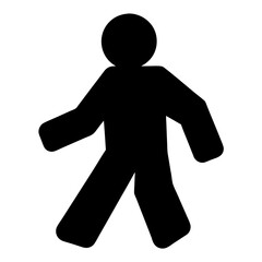 Simple black pedestrian symbol illustration with arms and legs outstretched on white background