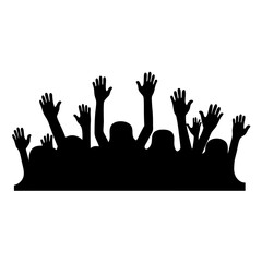 Silhouette of Crowd of People Raising Their Hands in Celebration or Agreement