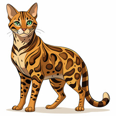 Obraz premium Cartoon Bengal Cat Pose – Luxury Breed Vector Illustration