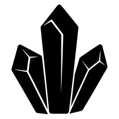 Geometric Illustration of Three Stylized Crystals in Black and White Colors