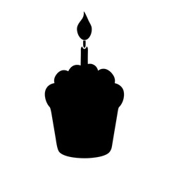 Obraz premium Simple black and white silhouette illustration of a cupcake with a candle
