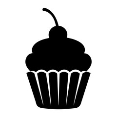 Silhouette of a Delicious Cherry Topped Cupcake Isolated on White Background