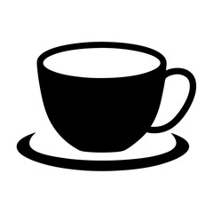 Black and white illustration of a classic coffee cup on saucer