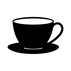 Black silhouette of a tea cup and saucer on a white background