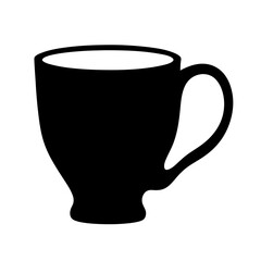 Elegant black coffee cup silhouette with curved handle design on white