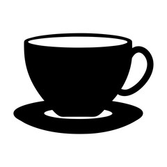 Black silhouette of a tea cup and saucer on a white background