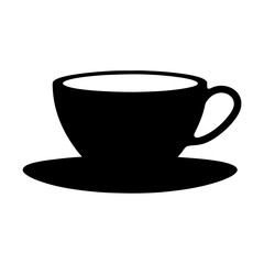 Elegant Silhouette of a Coffee Cup and Saucer Isolated on White