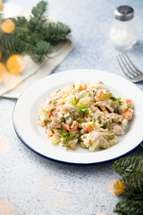 Traditional Russian salad with ham