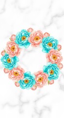 Floral wreath peony flower watercolor blossom spring summer design decoration botanical art graphic element