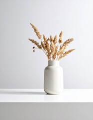 Dried Flowers in White Vase on Minimalist white Display