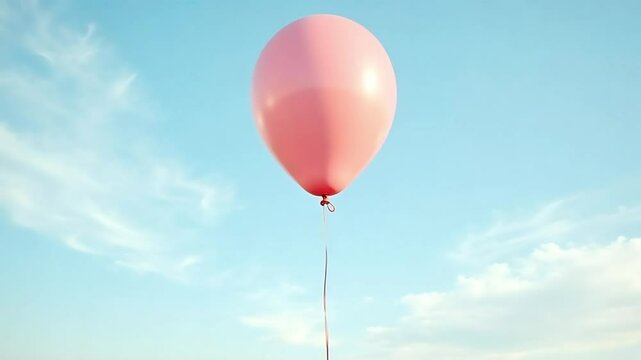 Pink balloon floating in blue sky stock footage for birthday party celebration video