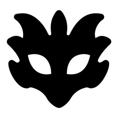 Abstract black mask with stylized features and a mystical aura appearance