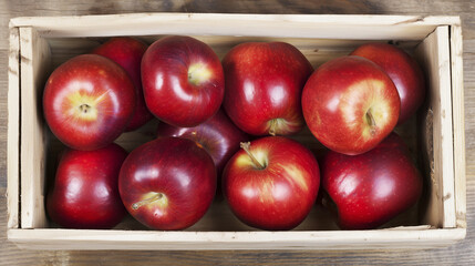 Ripe Red Apples in Wooden Box on Dark Wood Background &ndash; Healthy Organic Fruit Harvest Concept