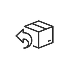 Return package, linear icon. Product return and reverse logistics. Line with editable stroke.