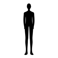 Black silhouette of a person standing on a white isolated background
