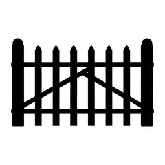 Simple black silhouette illustration of a traditional picket fence on white