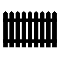 Silhouette image of a black wooden picket fence against a white background