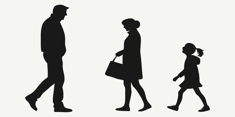 Family Silhouette of Man, Woman, and Daughter. Loving Parent and Child  Silhouette Art Vector Illustration