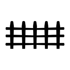 Simple Black and White Illustration of a Cartoon Wooden Fence Section