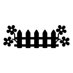 Simple black vector picket fence illustration with flowers on both sides
