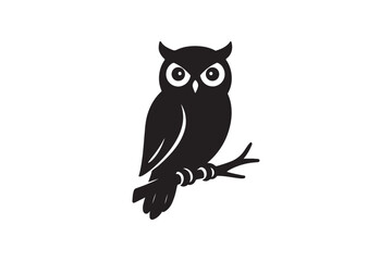 Owl on branch silhouette vector art illustration on white background