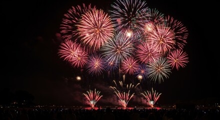 Night Sky Bursting with Colorful Fireworks Display