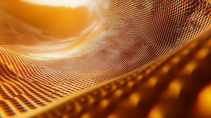 Golden honeycomb structure with a flowing abstract pattern and gentle curves