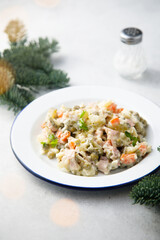 Traditional Russian salad with ham