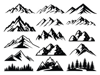 Mountain Icon Set – Vector Peaks, Landscapes & Nature Symbols in Various Styles