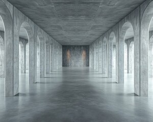 Empty concrete archway hallway