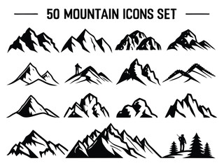 Fototapeta premium Mountain Icon Set – Vector Peaks, Landscapes & Nature Symbols in Various Styles