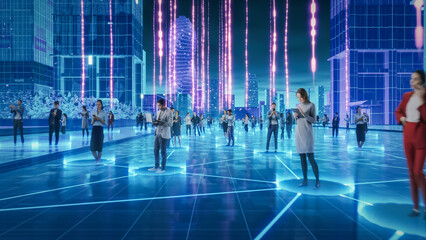 Happy People using Smartphone Devices in World Wide Connected Social Network. Diverse People do...