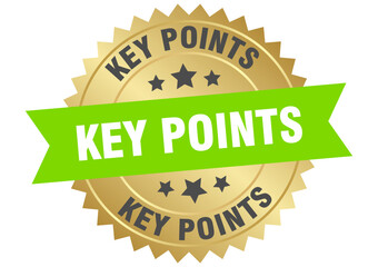 Obraz premium key points. key points round green and gold label isolated on transparent background