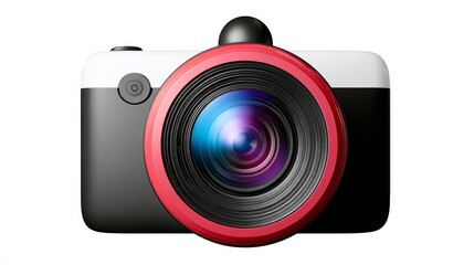 Digital camera with a red lens and black body. The lens is red and black, and the camera is designed to capture high-quality images