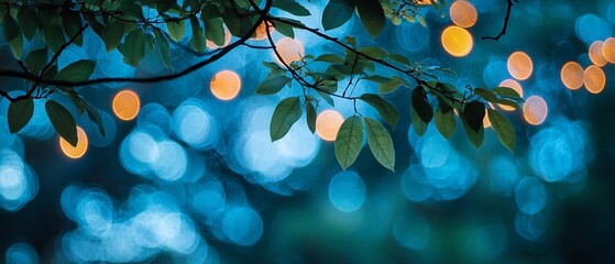 Abstract composition featuring serene bokeh lights and natural foliage elements